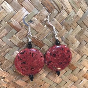 Coral Disc Earrings with Sterling Silver Ear Wire